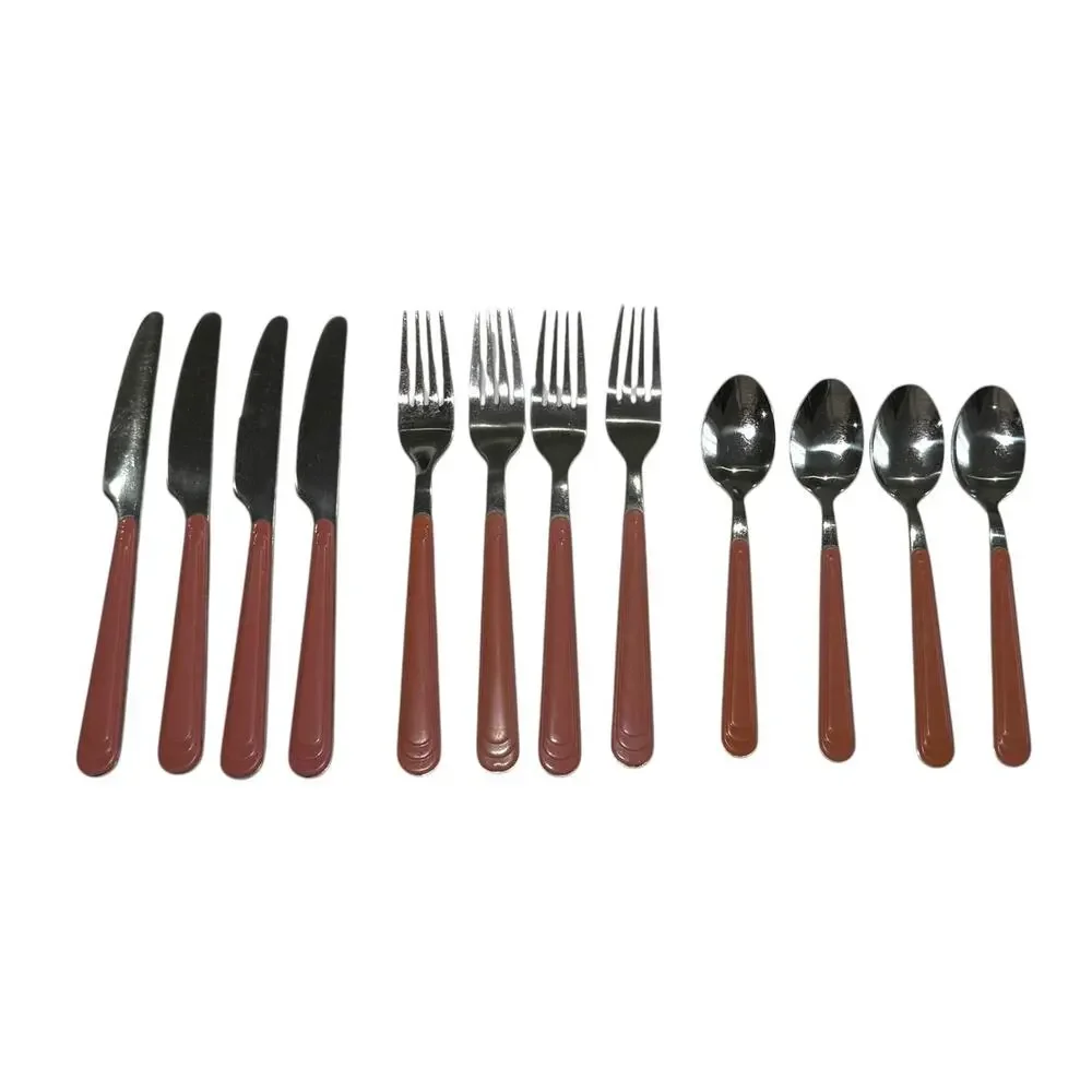 Vintage MCM‎ Gibson Stainless Flatware Mauve Handle Forks Spoons Knives Utensils